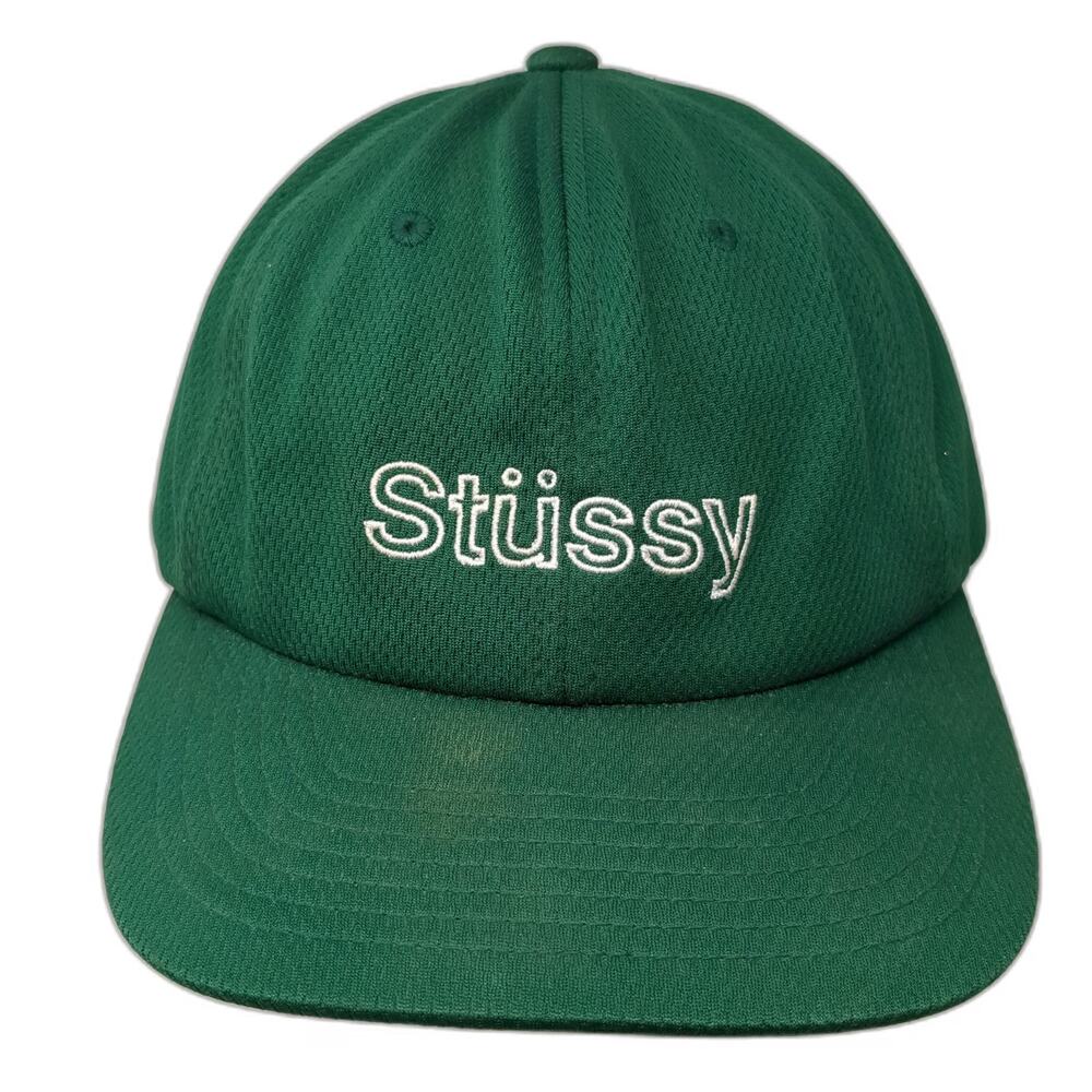 Stüssy Snapback Green One Size Textured Polyester Embroidered White Logo Hat